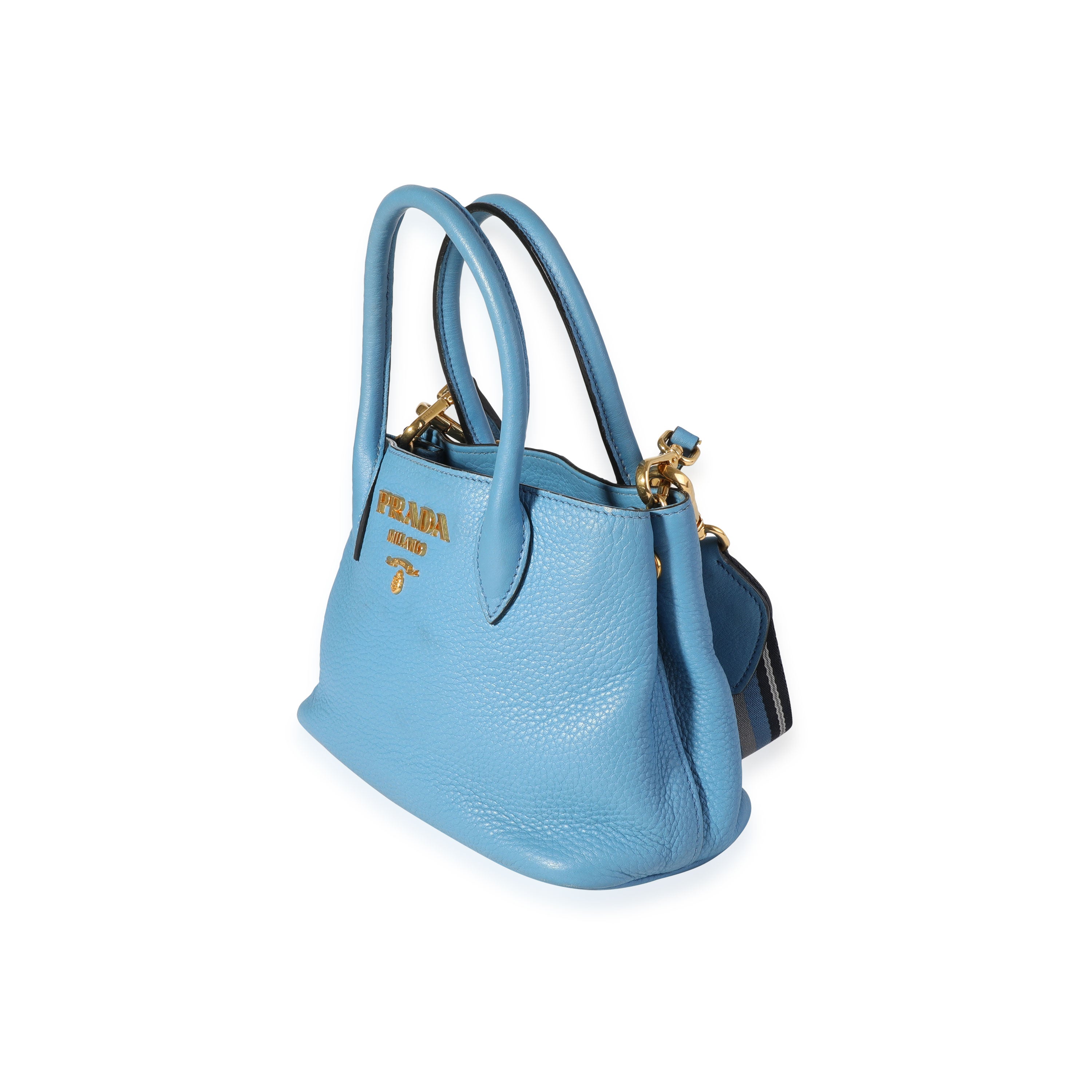 Prada, Blue Vitello Daino Leather Mini Tote