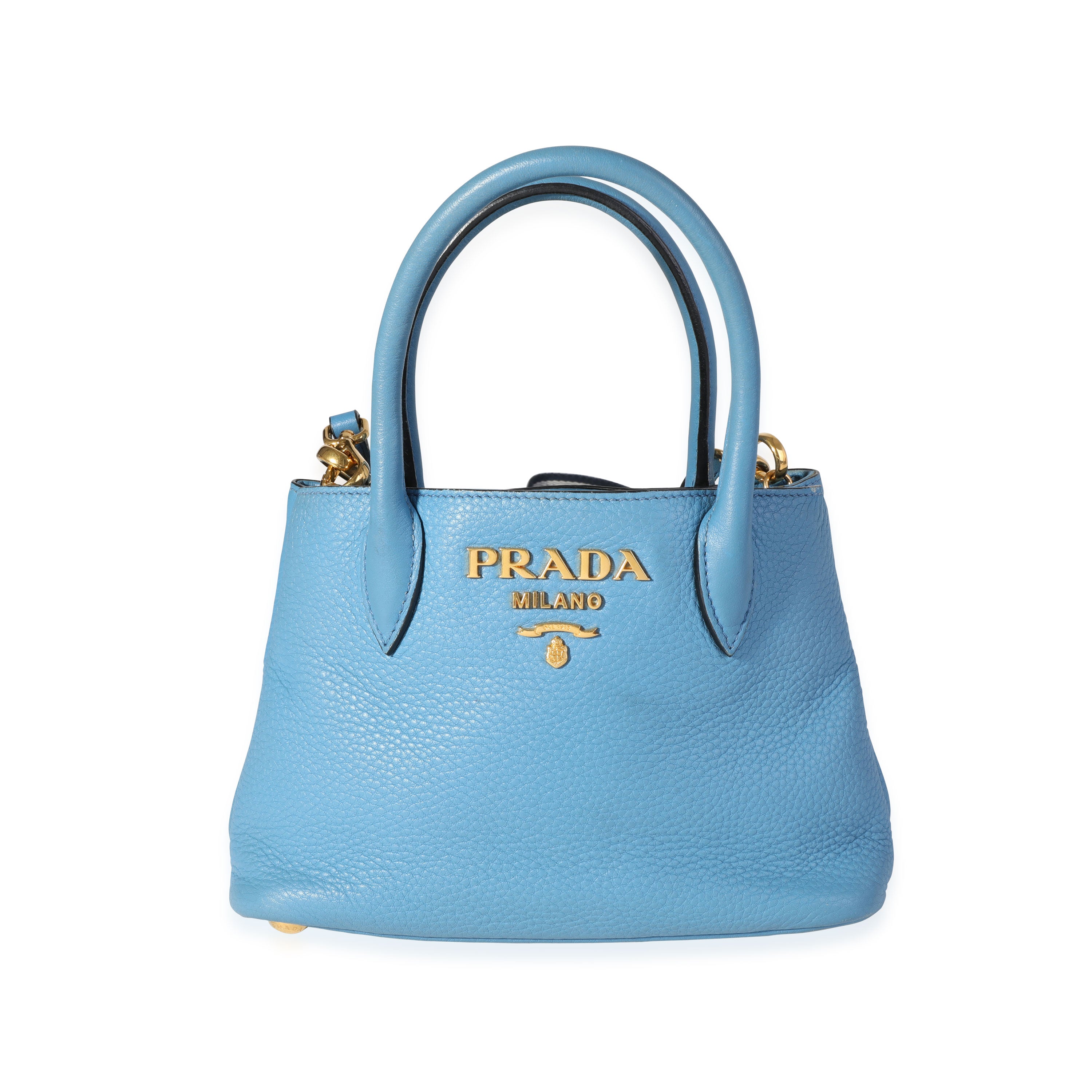 Prada, Blue Vitello Daino Leather Mini Tote