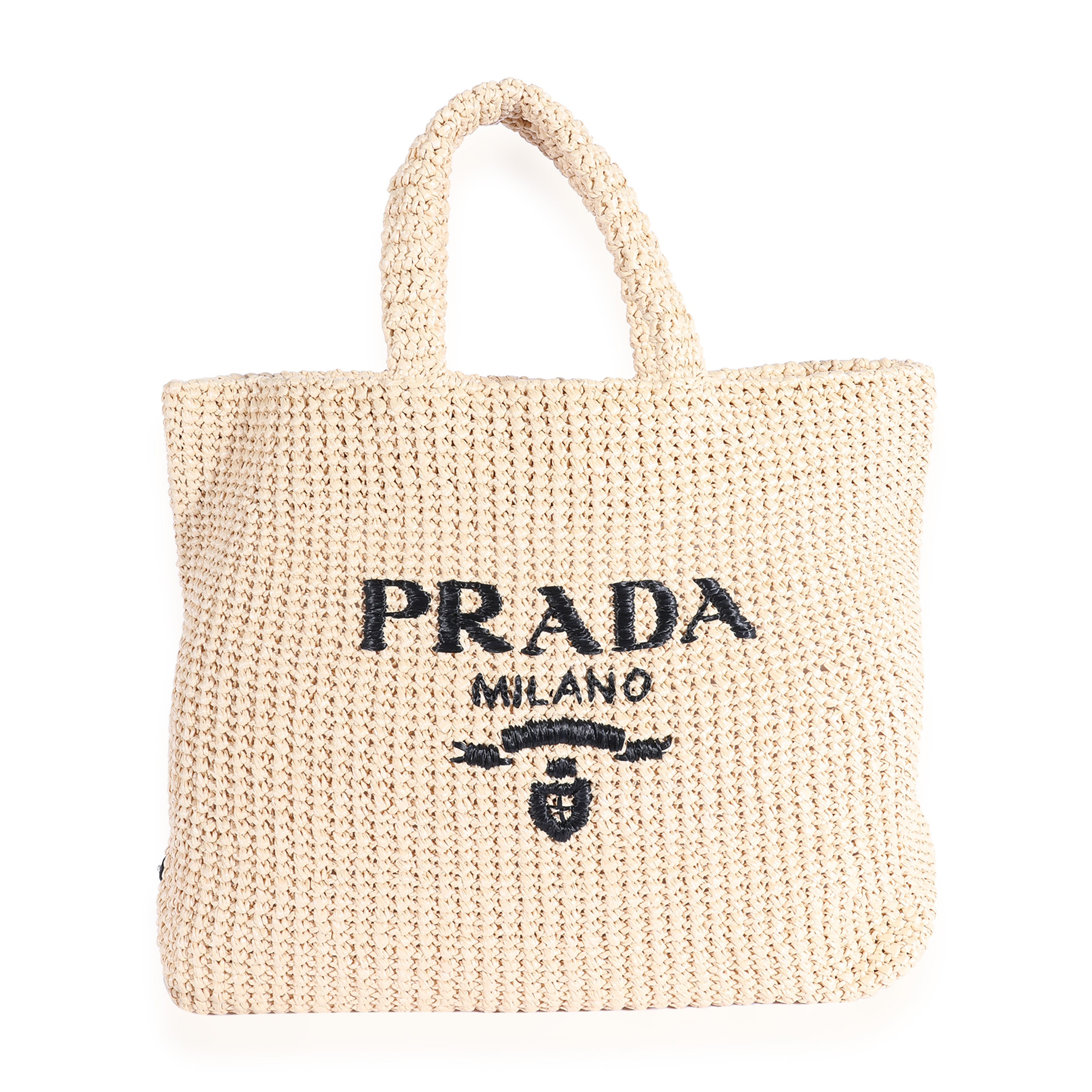 Prada, Natural Raffia Logo Tote