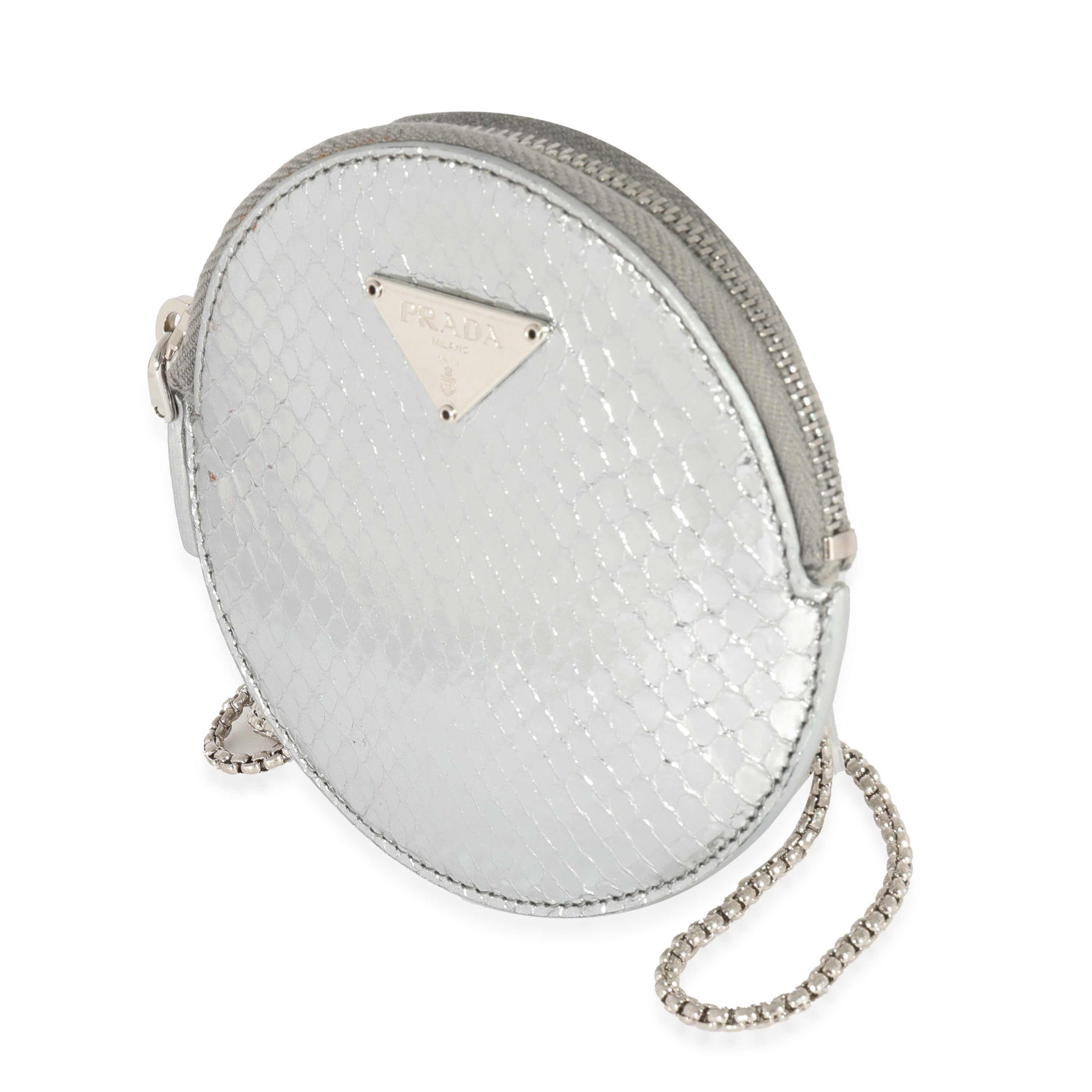 Prada, Prada Ayers Silver Round Mini Pouch