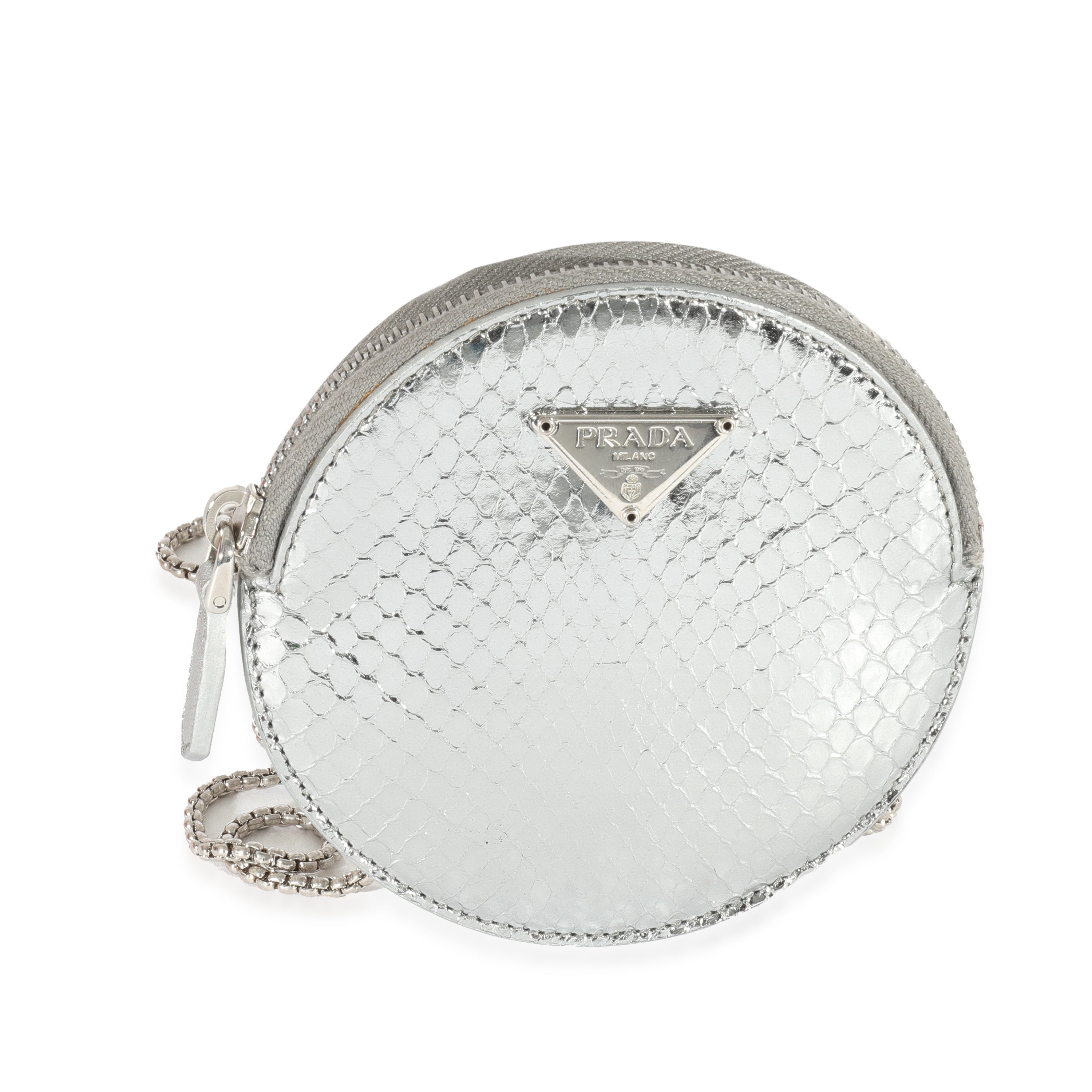 Prada, Prada Ayers Silver Round Mini Pouch